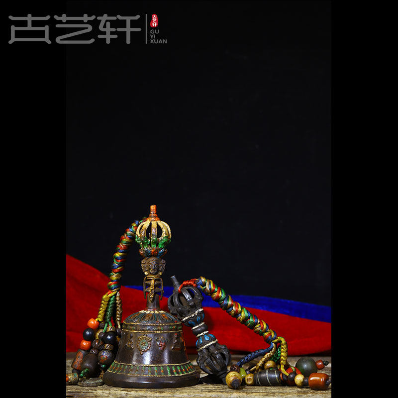 Ancient Arts Xuan Veteran Pure Bronze Buddhist Art Demagoge Demagoge Bells A Set Of Bronze Diamond Bell Pestle Set