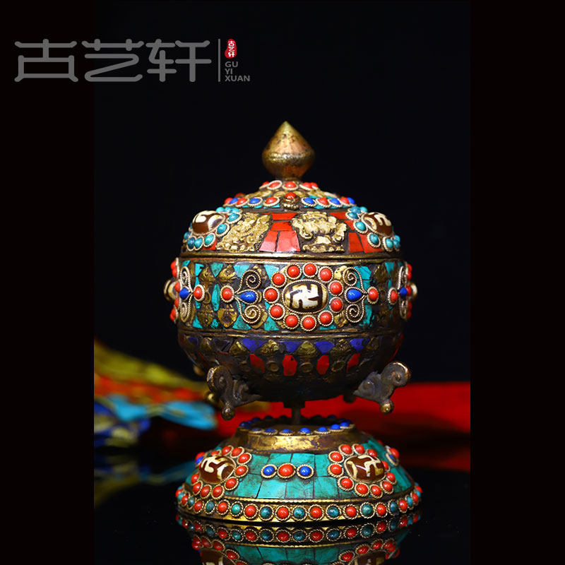 Ancient art Xuan Old Tibetan area pure copper handmade to create Tianzhu transvia wheel warp cylinder contains scripte Tibetan Buddhist Buddha Buddha