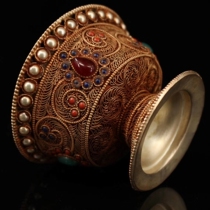Guyi Xuan old Tibetan silver Nepal craft silk inlaid with gems for cup ghee Bowl
