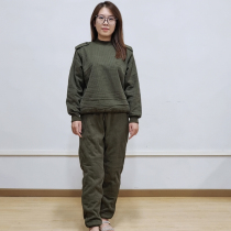 In stock 03 fleece trousers suit for men and women winter double layer thickened warm and cold-proof green cotton trousers suit