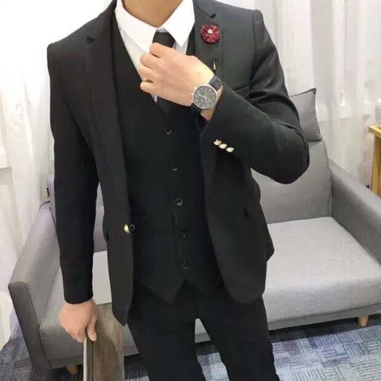 Phù hợp với nam mới Hàn Quốc Slim một nút phù hợp với ba mảnh phù hợp với chú rể đám cưới nhỏ phù hợp với nhà tạo mẫu tóc áo nam