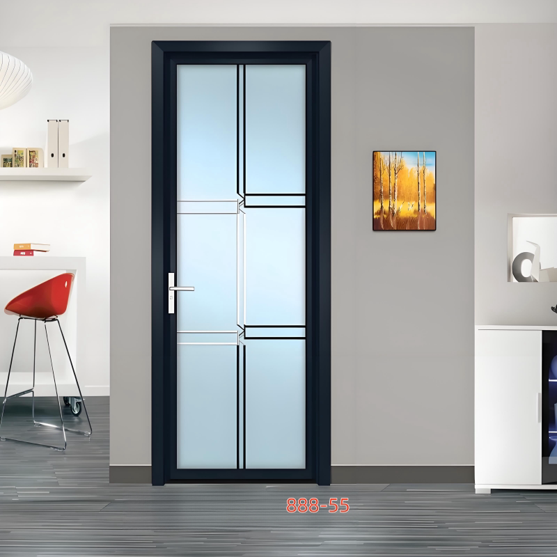 Foshan Toilet Door Bathroom Door Titanium Magnesium Aluminum Alloy Tempered Glass Household Bathroom Door Flat Door Bathroom Door
