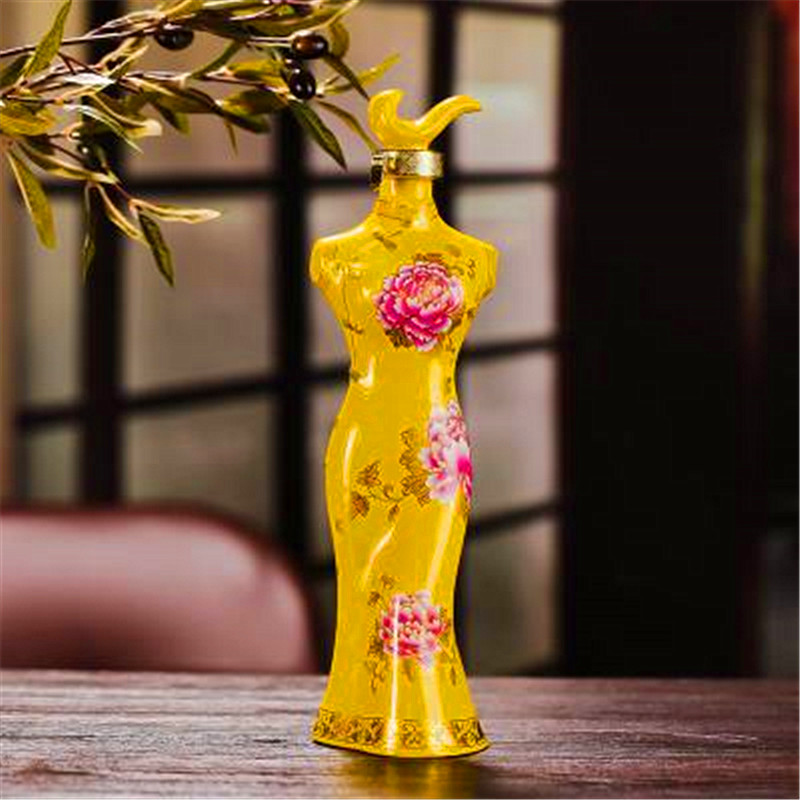 Jingdezhen 1 kg tải gốm trang trí trang trí chai rượu vang một pound bốn con sườn xám đẹp con rồng và phượng rượu với bình giá đỡ rượu vang