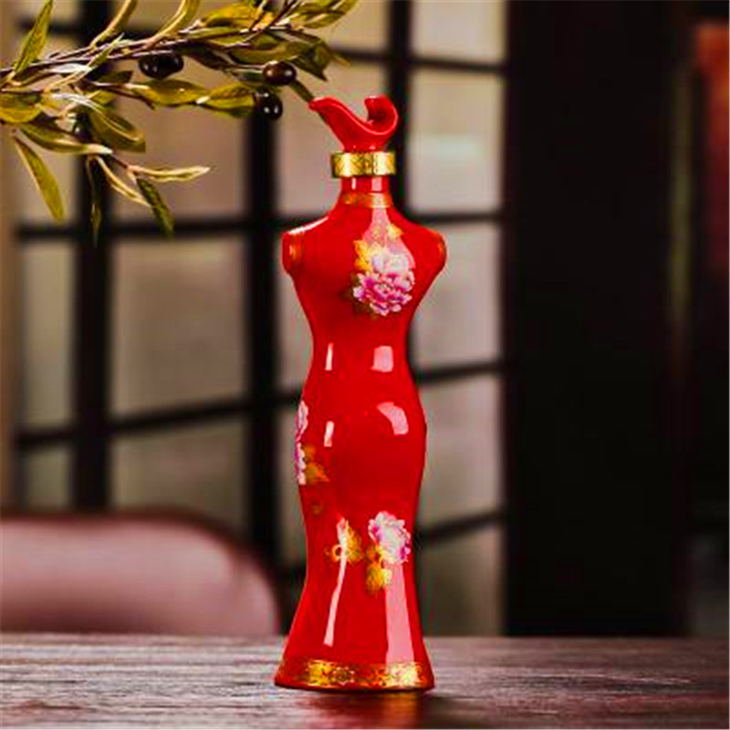 Jingdezhen 1 kg tải gốm trang trí trang trí chai rượu vang một pound bốn con sườn xám đẹp con rồng và phượng rượu với bình giá đỡ rượu vang