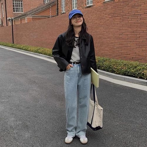 Короткая черная полиуретановая демисезонная ретро куртка, подходит для подростков