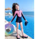 2026 New Swimsuit Children Girls Long Sleeve Professional Training Girls Swimwear Boxer Big Children Swimsuit with Chest Pad
