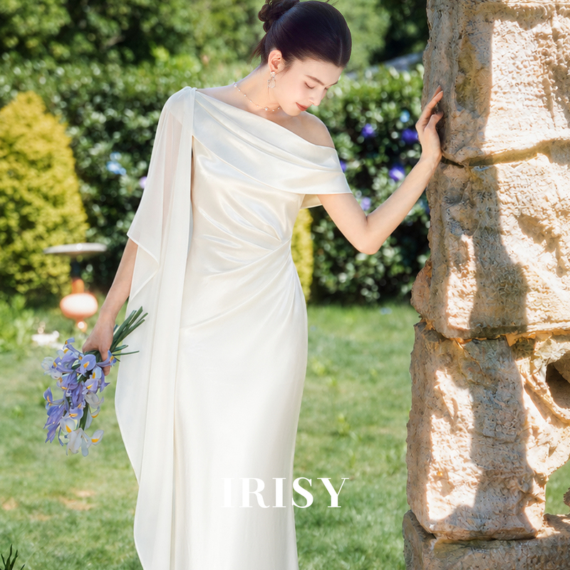 Irisy "White Collar" White French-Style High-End Satin One-Shoulder Engagement Dress Elegant Morning Robe Dress for Women Irisy "White Collar" White French-Style High-End Satin One-Shoulder Engagement Dress Elegant Morning Robe Dress for Women