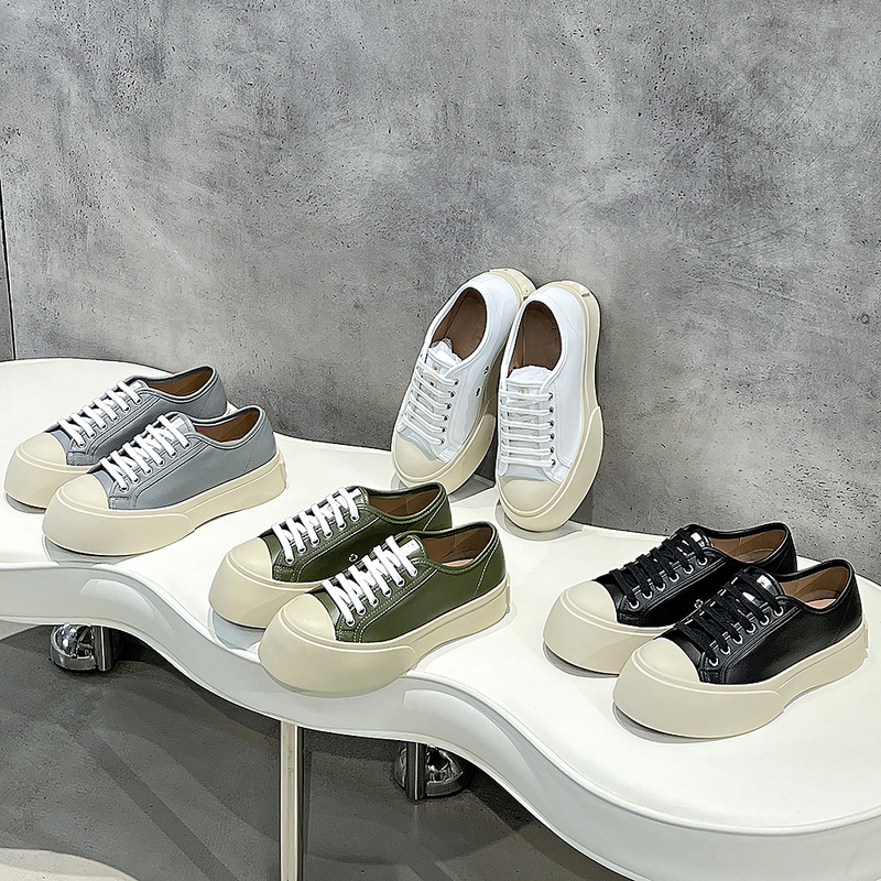 Chip Version of the Mary Jane Thick-Soled White Shoes, Platform Lace-Up Style, Unisex Casual Shoes