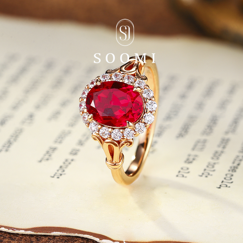 [Soomi Sicily] Agl International Certificate Ruby Ring 2.6Ct Cultivated Gemstone Silver Plated 18K