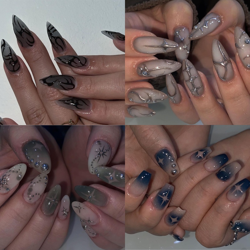 Hyama Wear Nails Niche Design Millennial Hot Girl Style Wasteland Style Cold Star Manicure Hand-Painted Glossy Totem Hyama Wear Nails Niche Design Millennial Hot Girl Style Wasteland Style Cold Star Manicure Hand-Painted Glossy Totem