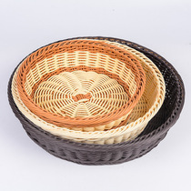 Round imitation rattan storage basket Supermarket fruit store bag basket woven plastic rattan snack box manual display