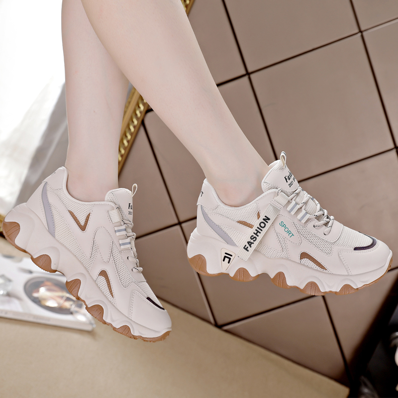 Qiao Zhou Genuine Dad Shoes 2026 Spring and Autumn Women's Shoes New Breathable Soft-Soled Shoes Sneakers Mesh Travel Shoes