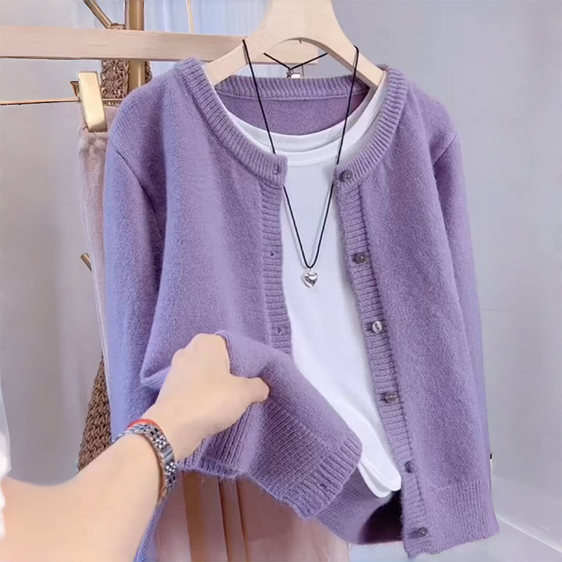 Clearance Sale~ Purple Knitted Cardigan Sweater for Women, Spring and Autumn Long-Sleeve, Lazy Style, Sweet and Soft Atmosphere, Outerwear