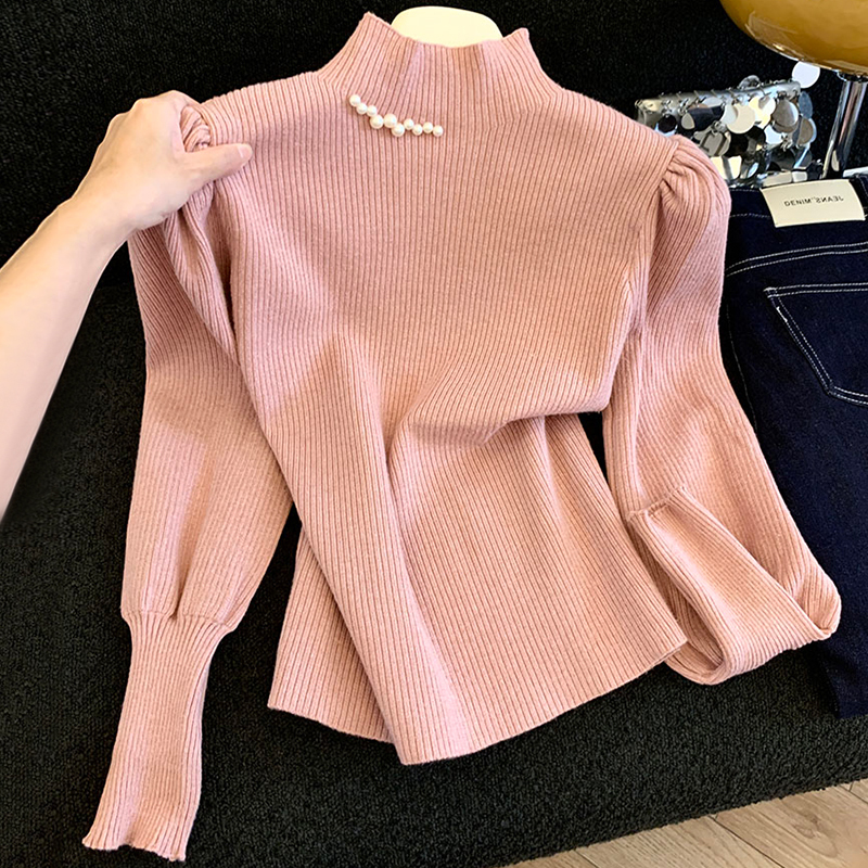 Recommended for Personal Collection~ Soft and Cozy Stand-Up Collar Pearl Sweater for Women, 2025 Autumn and Winter Style, Age-Reducing Knit Outerwear Base Shirt Recommended for Personal Collection~ Soft and Cozy Stand-Up Collar Pearl Sweater for Women, 2025 Autumn and Winter Style, Age-Reducing Knit Outerwear Base Shirt