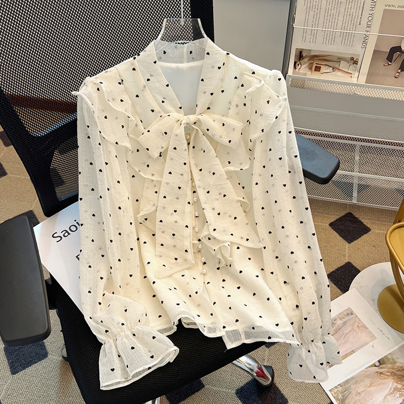 Recommended for Personal Collection~ 2026 Spring and Autumn New Style Elegant Socialite Sweet Ruffled Heart-Tie Long-Sleeve Shirt for Women Recommended for Personal Collection~ 2026 Spring and Autumn New Style Elegant Socialite Sweet Ruffled Heart-Tie Long-Sleeve Shirt for Women
