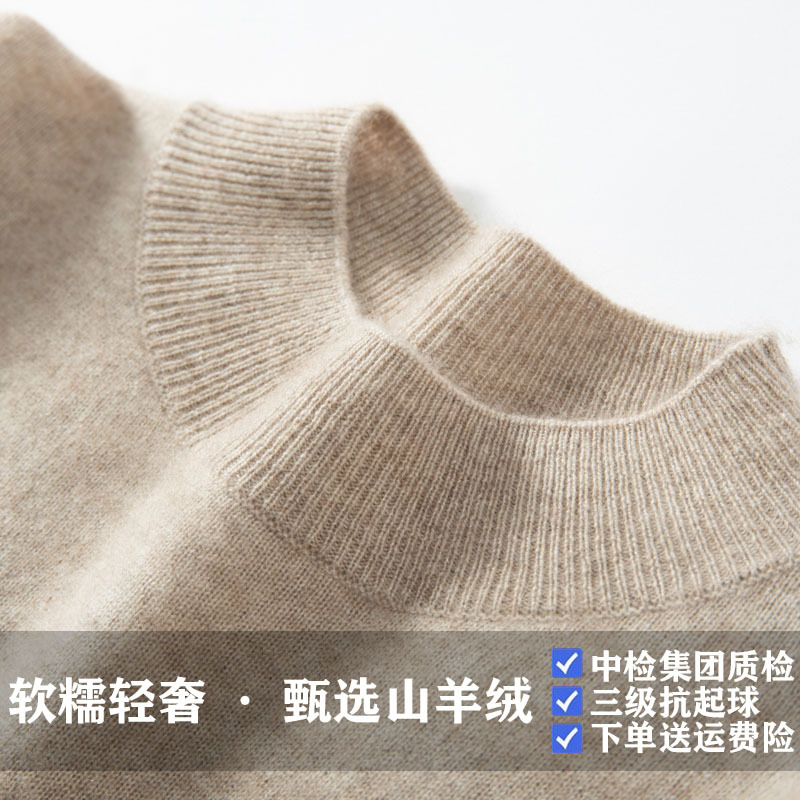 Cashmere Sweater Men's Half Turtleneck Solid Color Loose Pullover Knitwear Autumn and Winter Inner Layer Base Shirt Wool Sweater