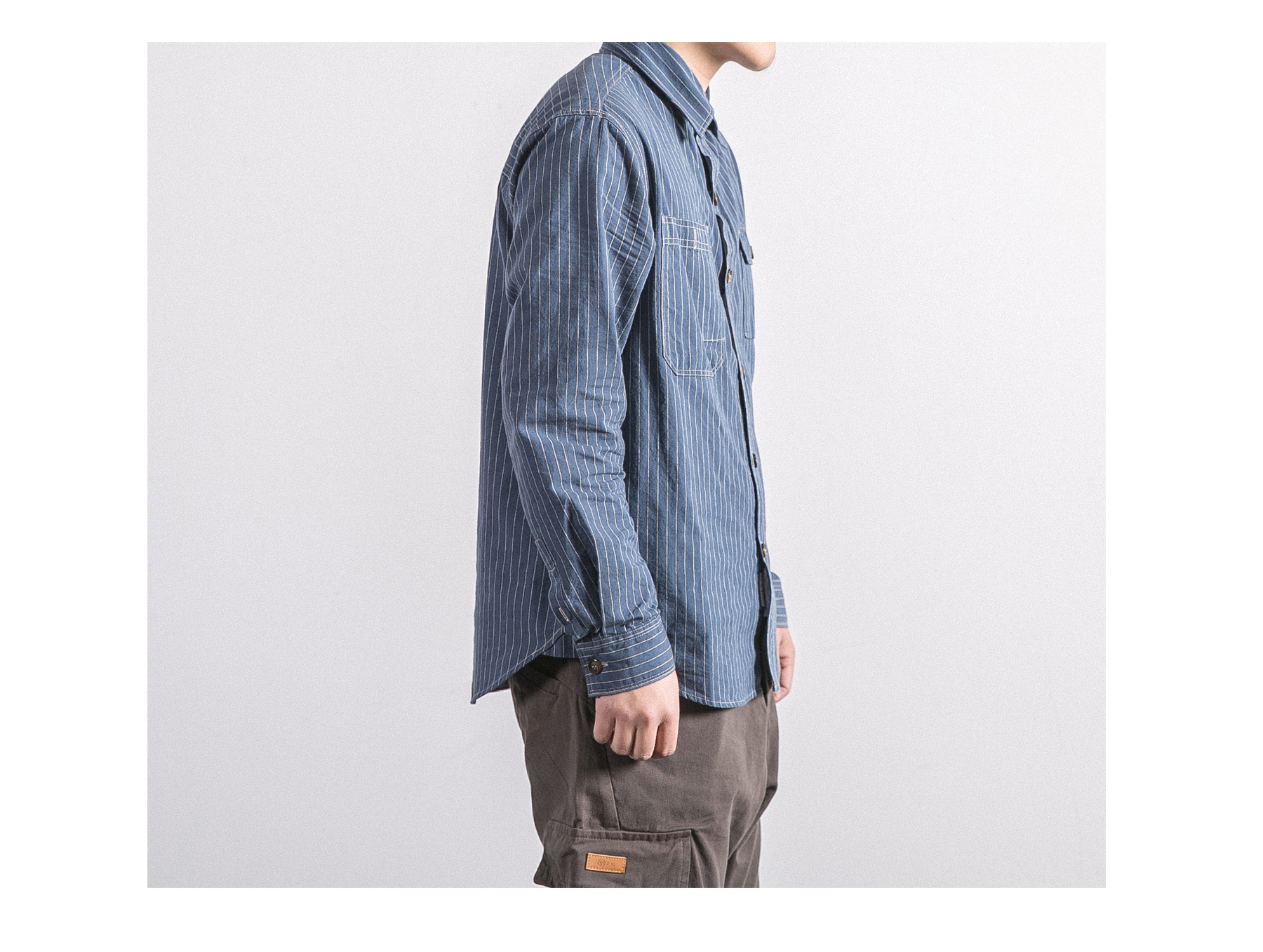 18SS Mỹ retro giản dị nhiều túi trang trí áo sọc mùa xuân nam đôi dụng cụ cắt áo dài tay blazer nam