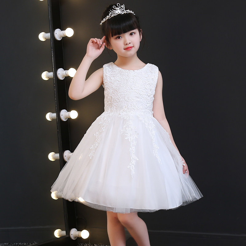 Princess Dress Girl Summer Dress Baby Skirt Summer Style Foreign Dress Vest White Children Gown Flowers Child Fluffy Dress