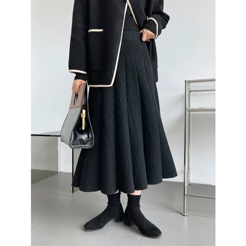 Приталенная осенняя шерстяная трикотажная юбка в складку, высокая талия, А-силуэт