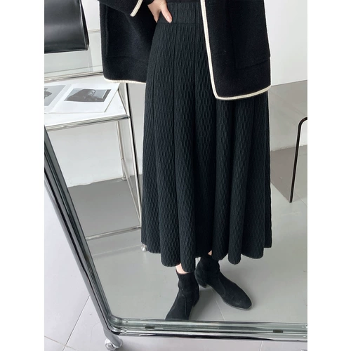 Приталенная осенняя шерстяная трикотажная юбка в складку, высокая талия, А-силуэт