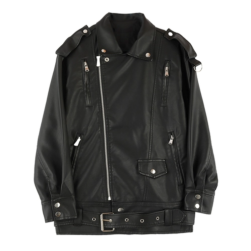 Осенняя полиуретановая куртка, длина миди, в корейском стиле, оверсайз