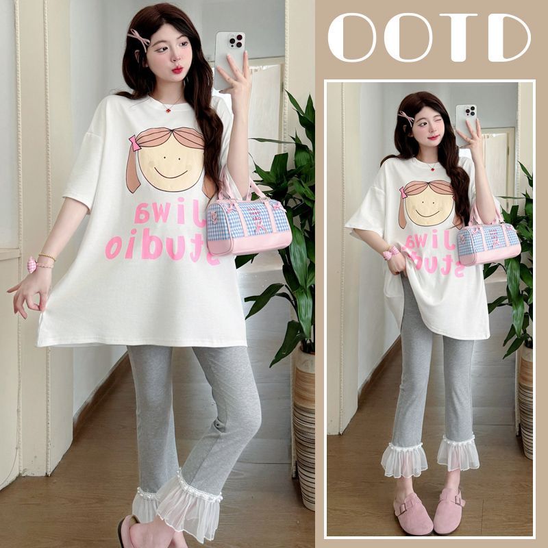 Maternity Outfit, Playful and Belly-Covering, Summer Thin Style, New Product, Bell-Bottom Pants, Fashionable and Trendy, Slimming Summer Wear for Moms
