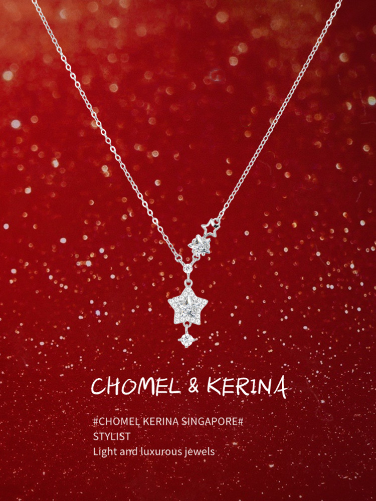 Starlight Romance 999 Sterling Silver Star Necklace for Women, Light Luxury, Niche, High-End, Gift for Best Friend's Birthday