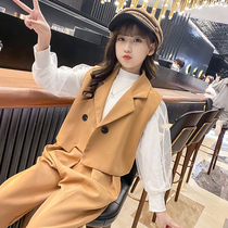 Girls spring three sets of 2022 new Korean version CUHK Girl suit waistcoat Casual Pants Hitting the undershirt foreign air suit