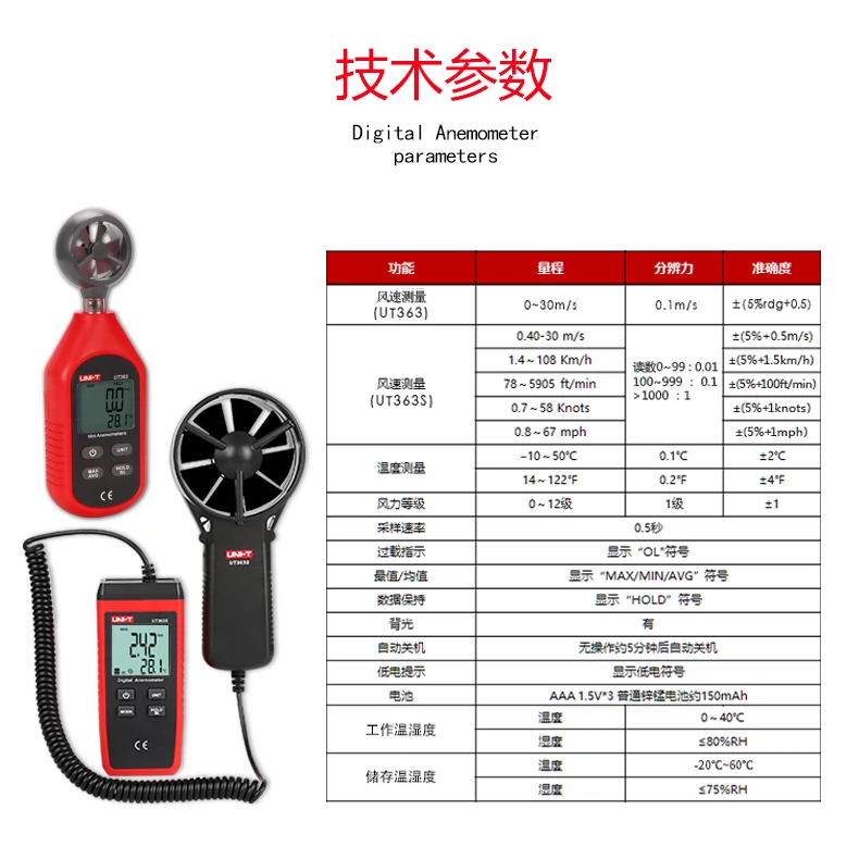 Máy đo gió Unilid UT361/UT362/UT363S dụng cụ đo thể tích không khí, nhiệt độ và gió mini có độ chính xác cao