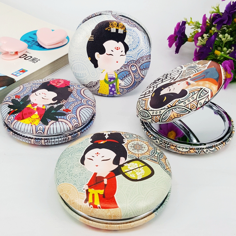 Xi'an Wen Souvenir Tang Shi Sixian PU Leather Folded Double-sided Zoom Bread Mirror