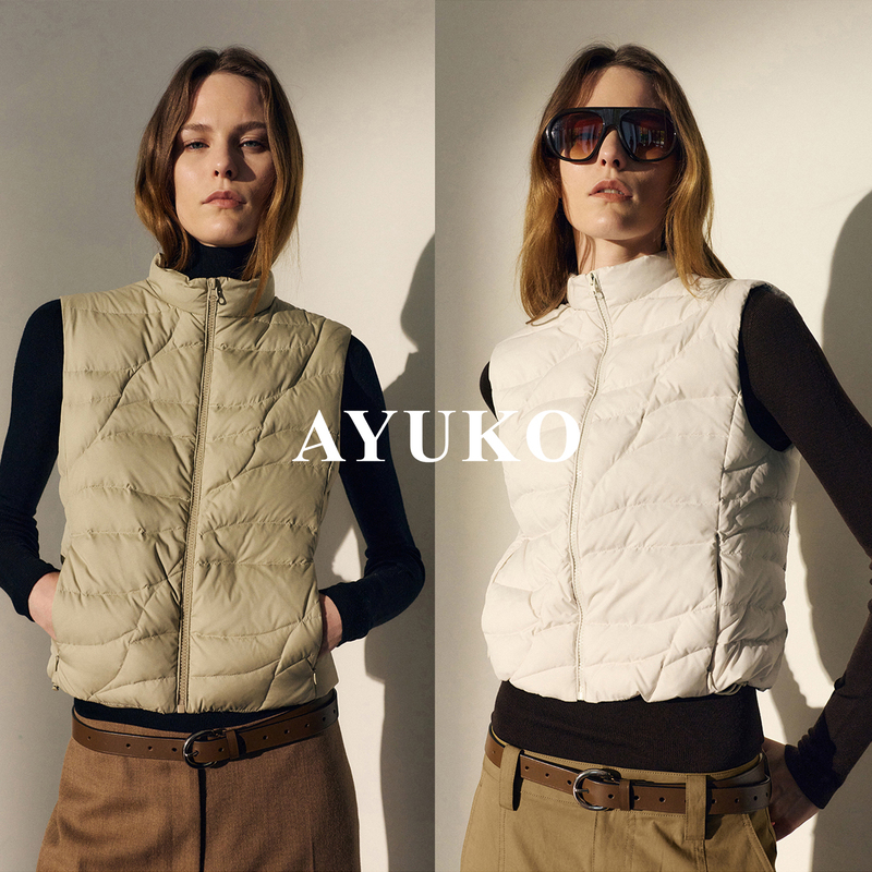 [Light Warm Pack] Ayuko Italian Limonta Stand-Up Collar Quilted 95% Goose down Slightly Tapered H-Shaped down Vest