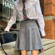 ayuko 2019 autumn new gray pleated skirt Hong Kong taste retro skirt high waist wild thin a-line skirt