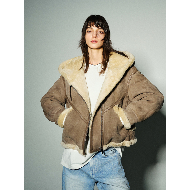 Ayuko|Pilot Spanish Merino Suede Fur Integrated Warm and Fluffy Hooded Fur Coat Ayuko|Pilot Spanish Merino Suede Fur Integrated Warm and Fluffy Hooded Fur Coat