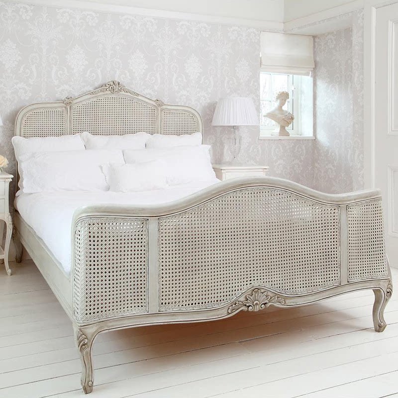Fan-style vine-made solid wood bed American exit white made of old retro high back princess bed 1 8 2 2 m large bed-Taobao