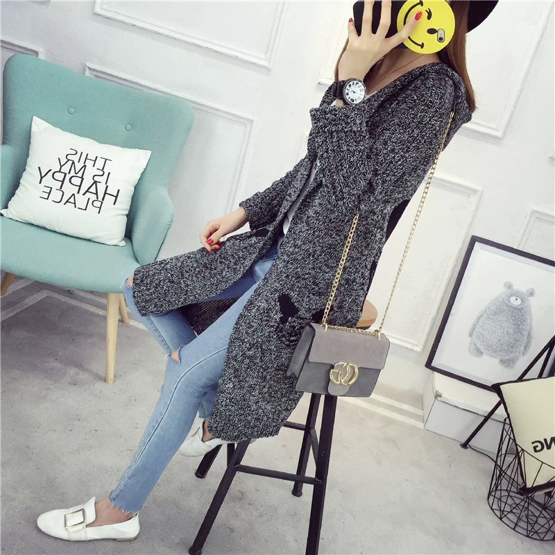 Áo len nữ mùa thu 2018 trong phần dài cỡ lớn áo len thời trang áo hoodie nữ áo khoác len cardigan nữ