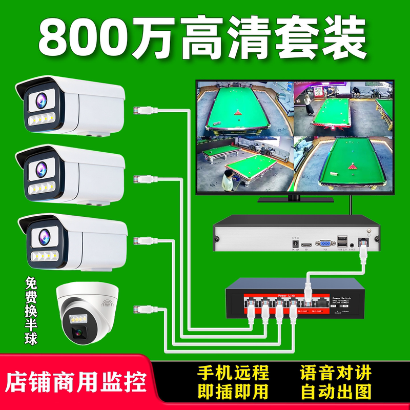 8 Million High-Definition Wired Surveillance Equipment Set, Complete Set of Poe Monitors, Commercial Surveillance System for Shops, Complete Set