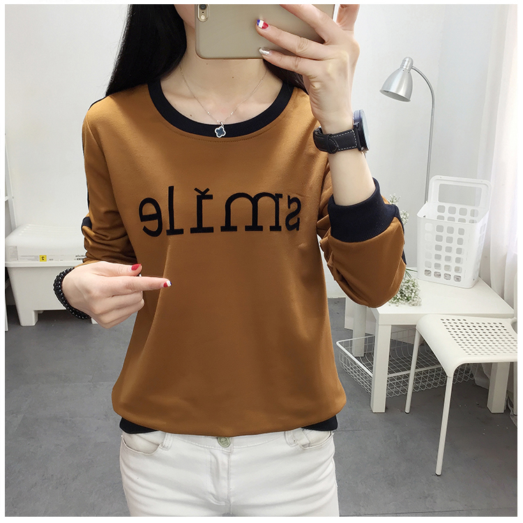 Áo mới mùa thu 2018 phiên bản Hàn Quốc của áo thun cotton cổ tròn có cổ nữ tay dài áo thun hoang dã siêu cháy hàng đầu áo phông nữ chất đẹp