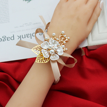 Bridesmaid wrist flower Sister group hand flower Korean high-end wedding forest corsage bride brooch full set of wedding supplies