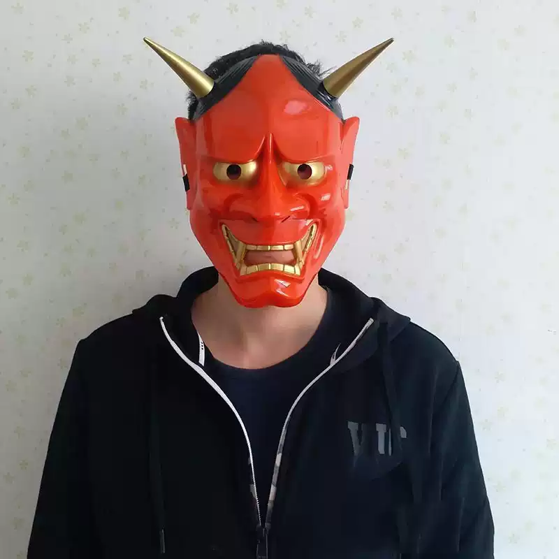 般若面具男恐怖日本鬼面惡魔鬼臉班諾面具日式鬼首鬼面具cos道具-淘寶