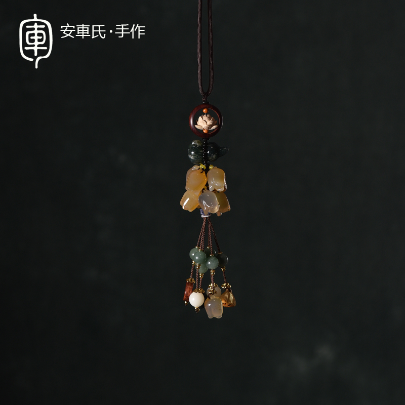Amcar's handmade knitted car pendant natural jade medullary yellow Yang wood lotus gourd jade orchid hanging accessories for lovers