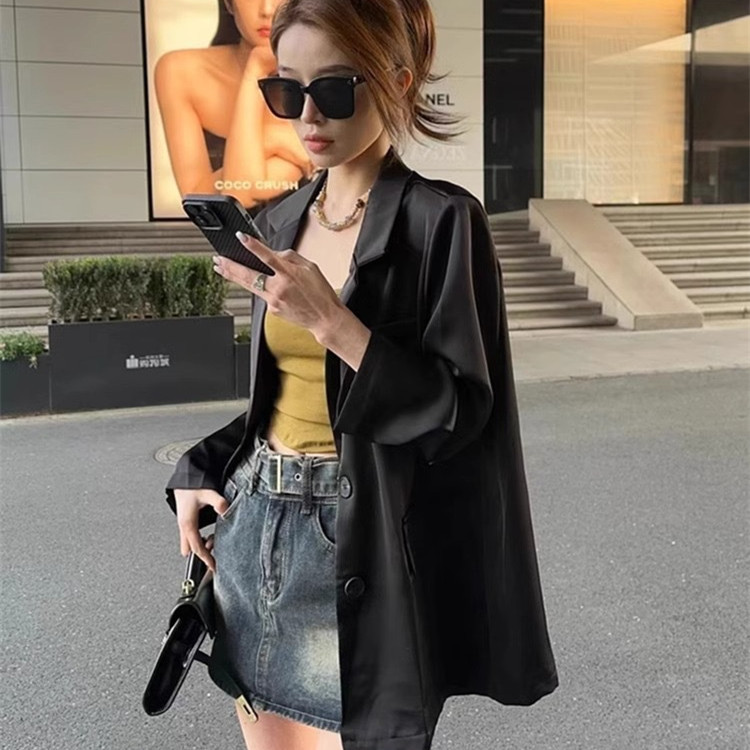 Early Autumn Plus-Size Acetate Satin Blazer for Women, Thin Style, Early Summer, High-End, Elegant, Slimming Suit Jacket