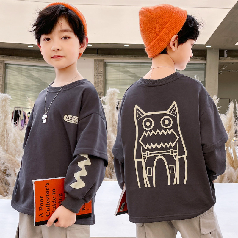 Boy's sweatshirt autumn clothing 2021 new CUHK Fairy Fried Street Spring Autumn Style with velvet Autumn Winter Children Suit Blouses