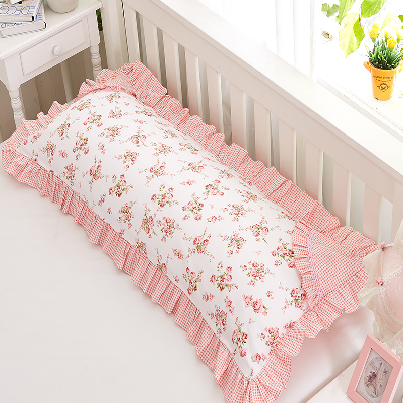 Vỏ gối đôi cotton 1,2m1,5m1,8 m Phiên bản Hàn Quốc của công chúa lá sen sóng dài gối bông dài gối cao su
