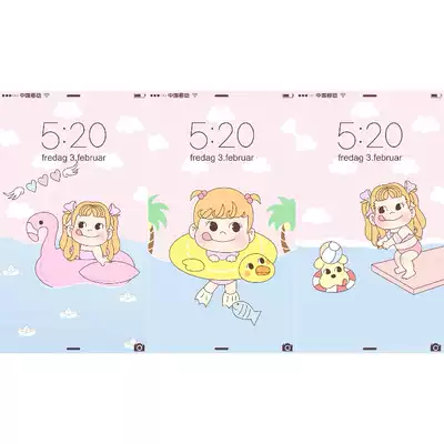 陳先森148超可愛不二家牛奶妹夏日玩水自畫高清手機壁紙ai素材