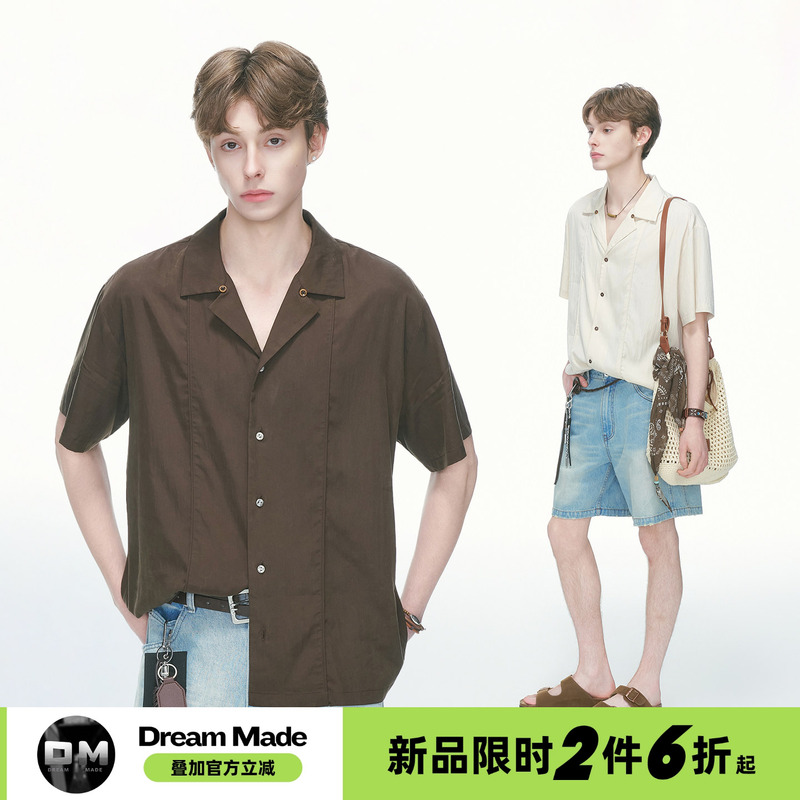 Dream Made Old Money Style Lyocell Cuban Collar Shirt for Men, Summer Couple's Tencel Casual Half-Sleeve Shirt