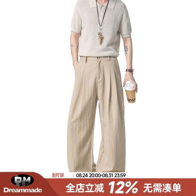Dream Made Old Money Style Tencel Linen Trousers for Men, Summer Thin Straight Casual Pants for Boys