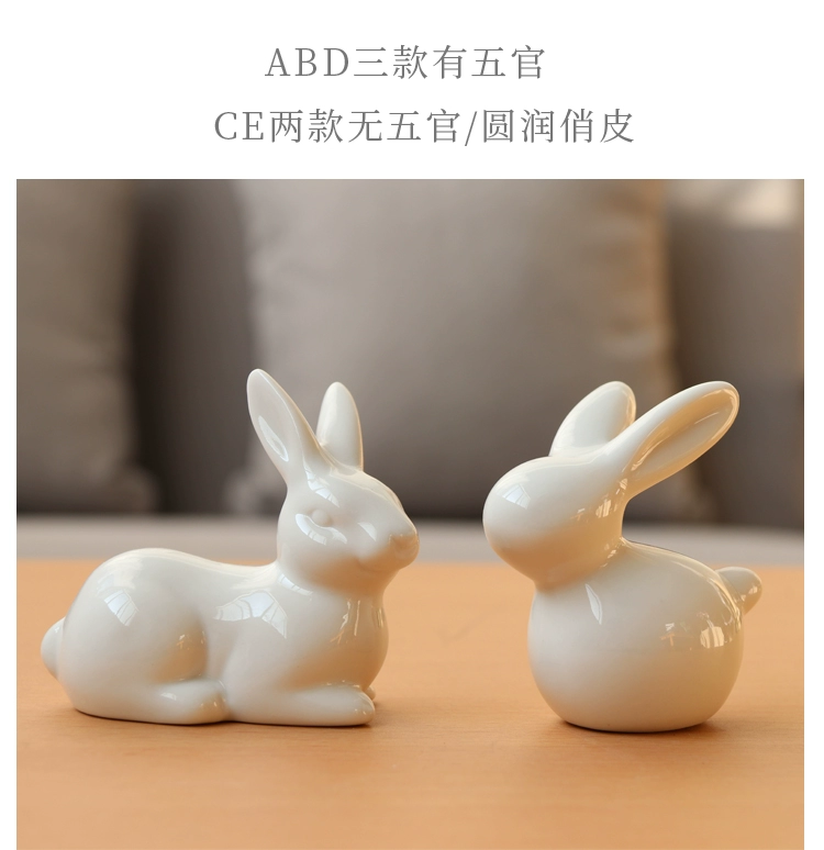Mini dễ thương đơn giản gốm trắng phòng khách phòng ngủ máy tính để bàn động vật thỏ