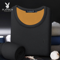Playboy mens thermal underwear mens round neck plus velvet thick wool velvet autumn clothes long pants winter suit cotton