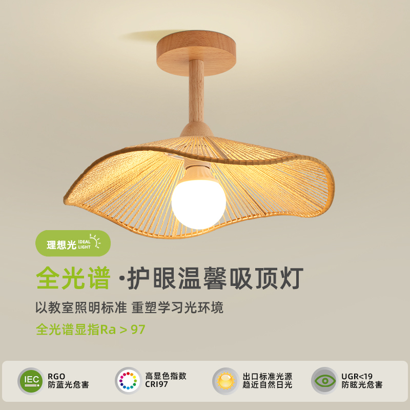 Bedroom Ceiling Lamp Japanese Retro Wabi-Sabi Style Homestay Room Lamp Nordic Creative Design Rattan Master Bedroom Lighting