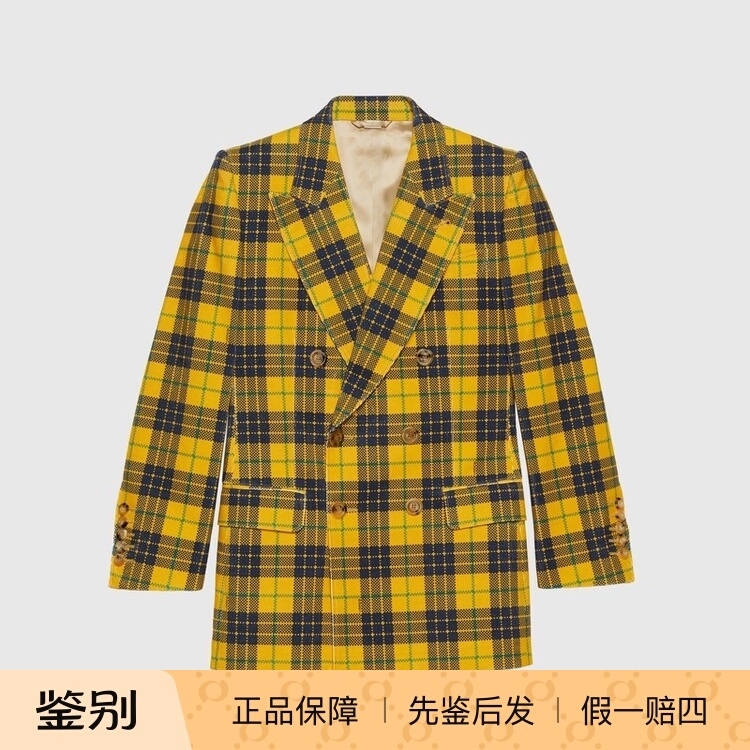 France Purchases Gucci/Gucci Plaid Double-Breasted Casual Long-Sleeved Suit Jacket for Men 714971
